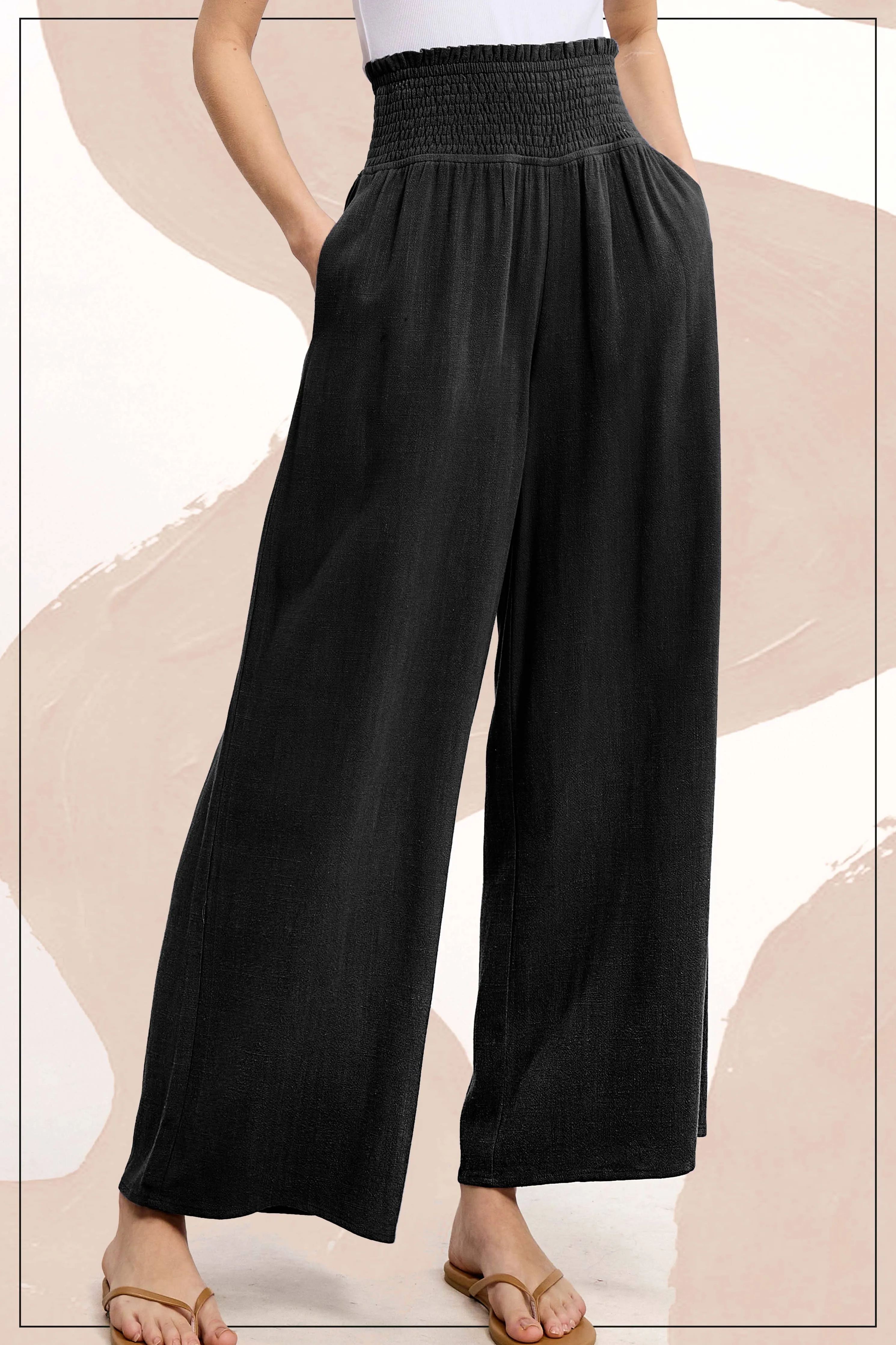 Millie-Smocked Waist High Waist Pants with Side Pockets