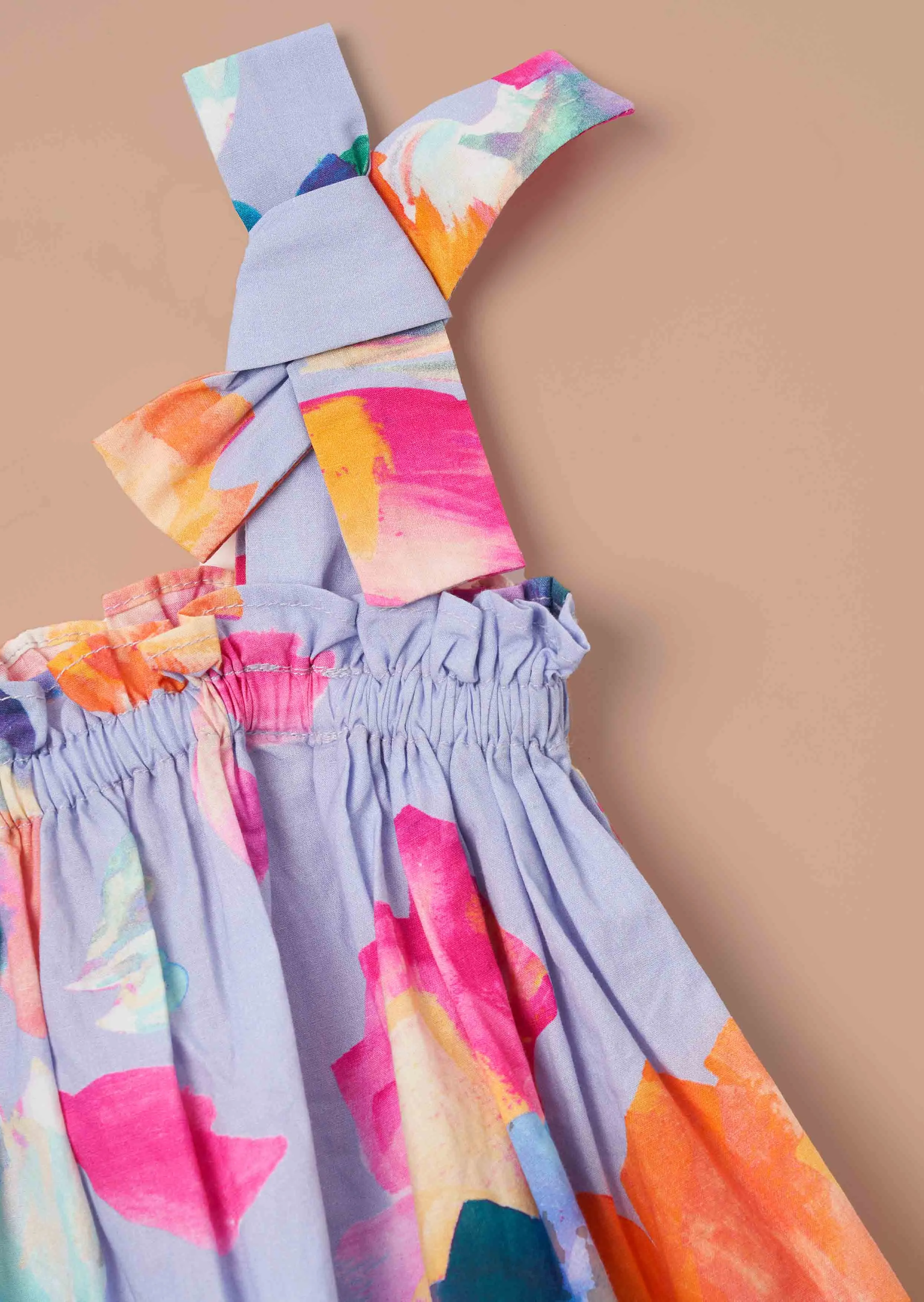 Minnie Multi Floral Print Bow Shoulder Tunic And Bloomer