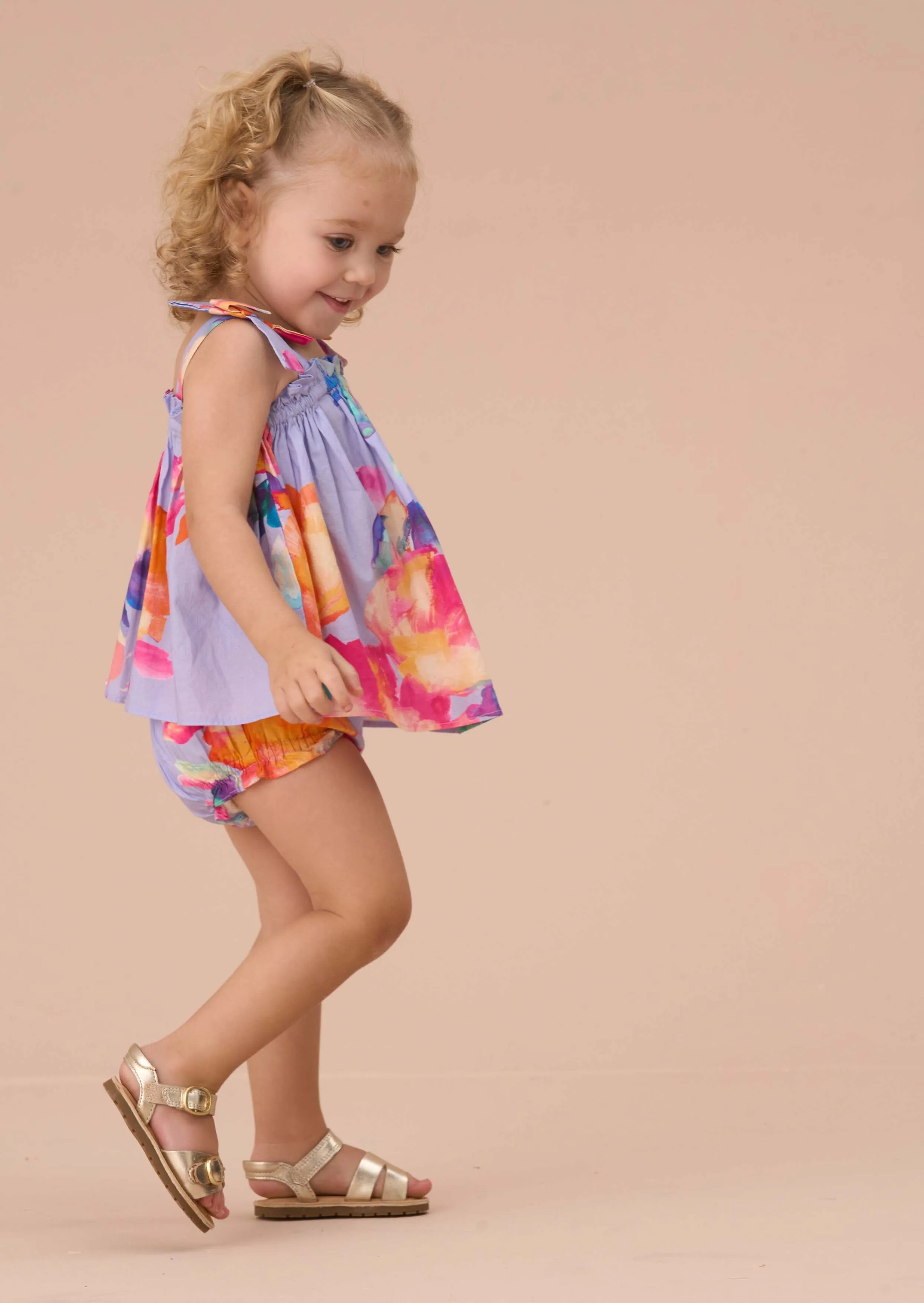 Minnie Multi Floral Print Bow Shoulder Tunic And Bloomer