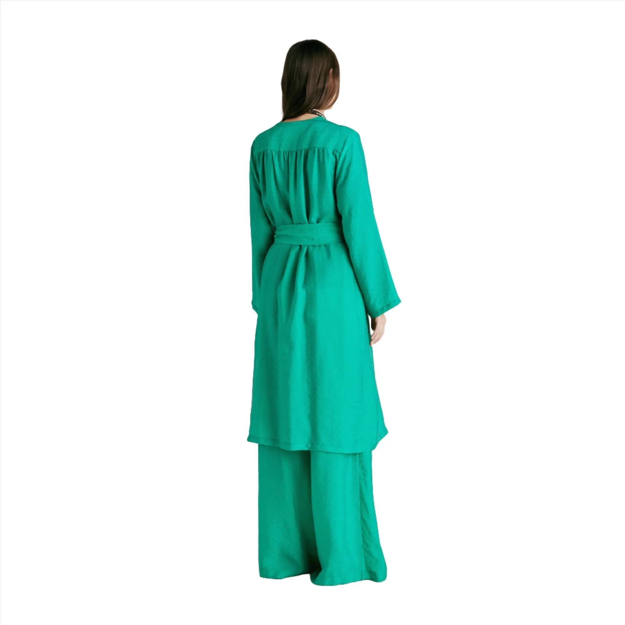 Momoni Women's Serena Emerald Green Coat In Jacquard Cupro