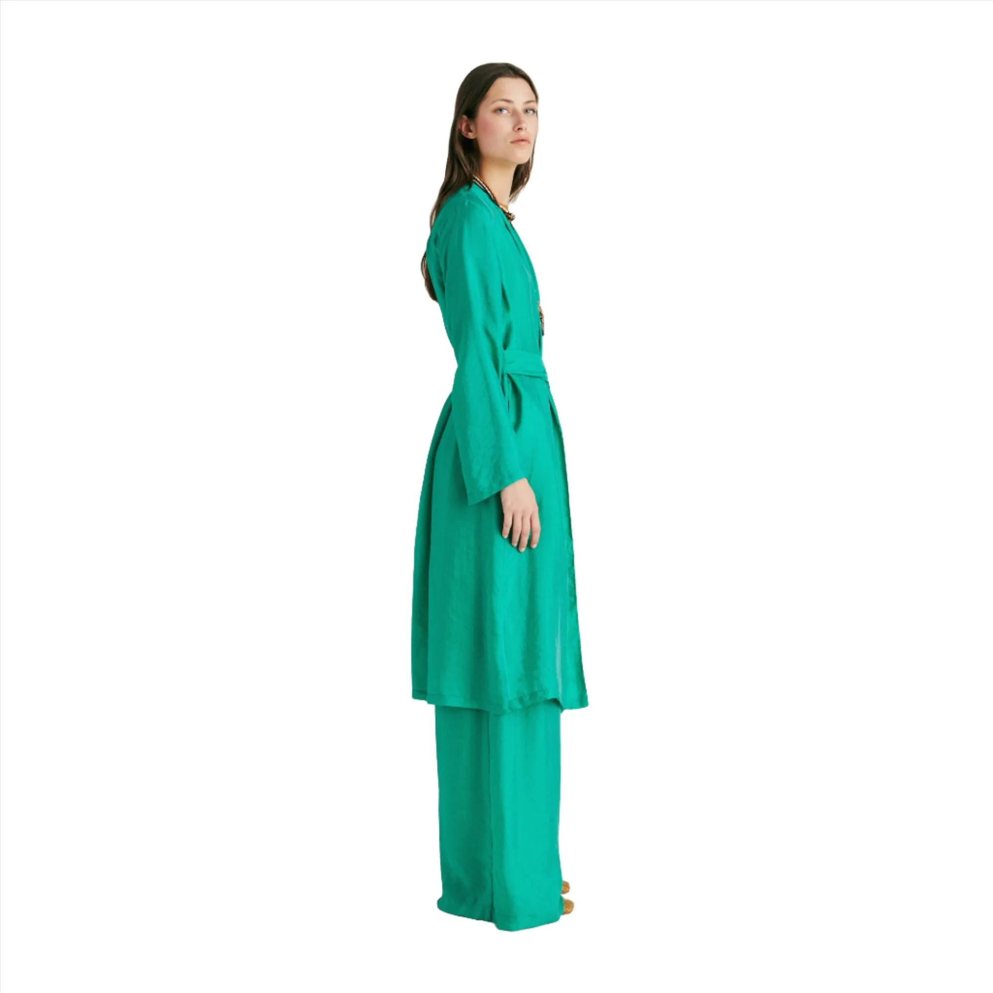 Momoni Women's Serena Emerald Green Coat In Jacquard Cupro