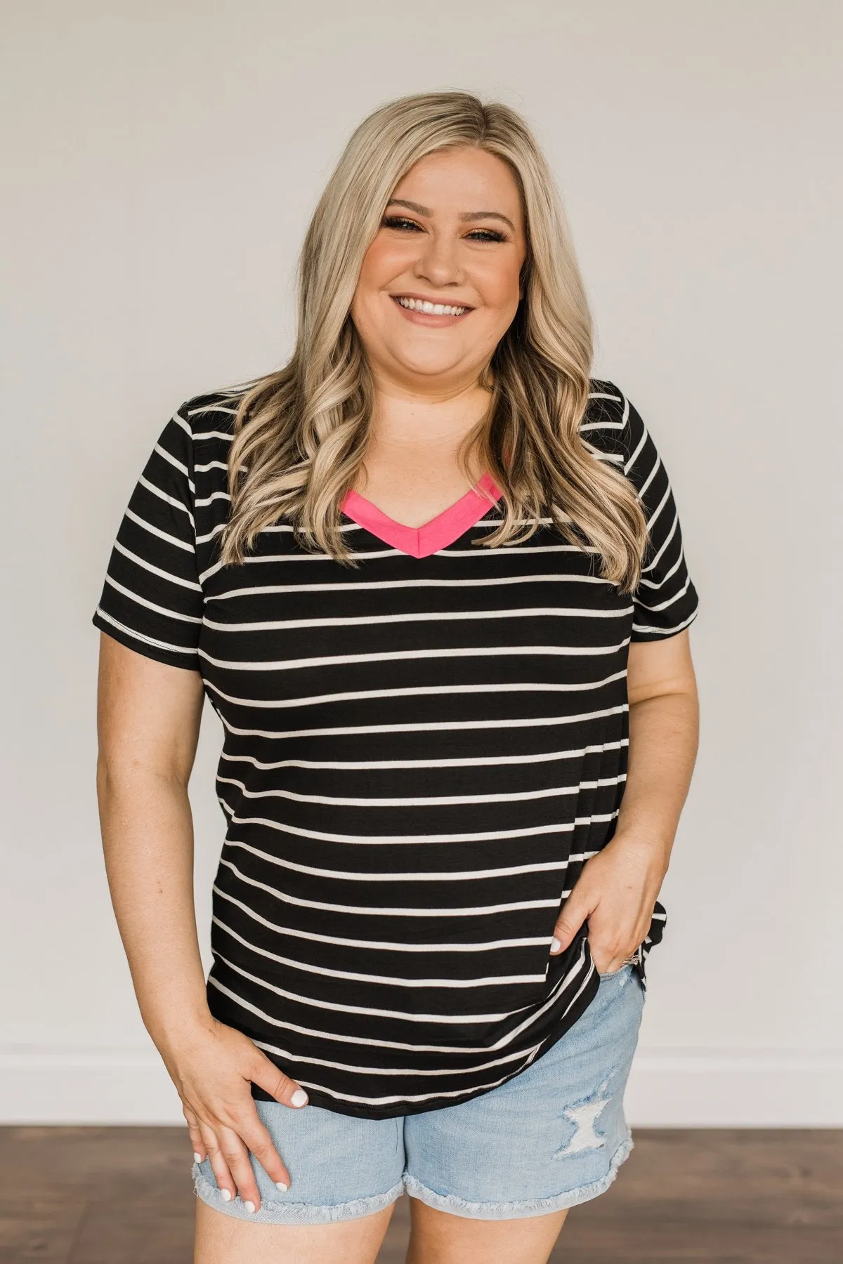 Moonlight Memories Striped Top- Black & Pink