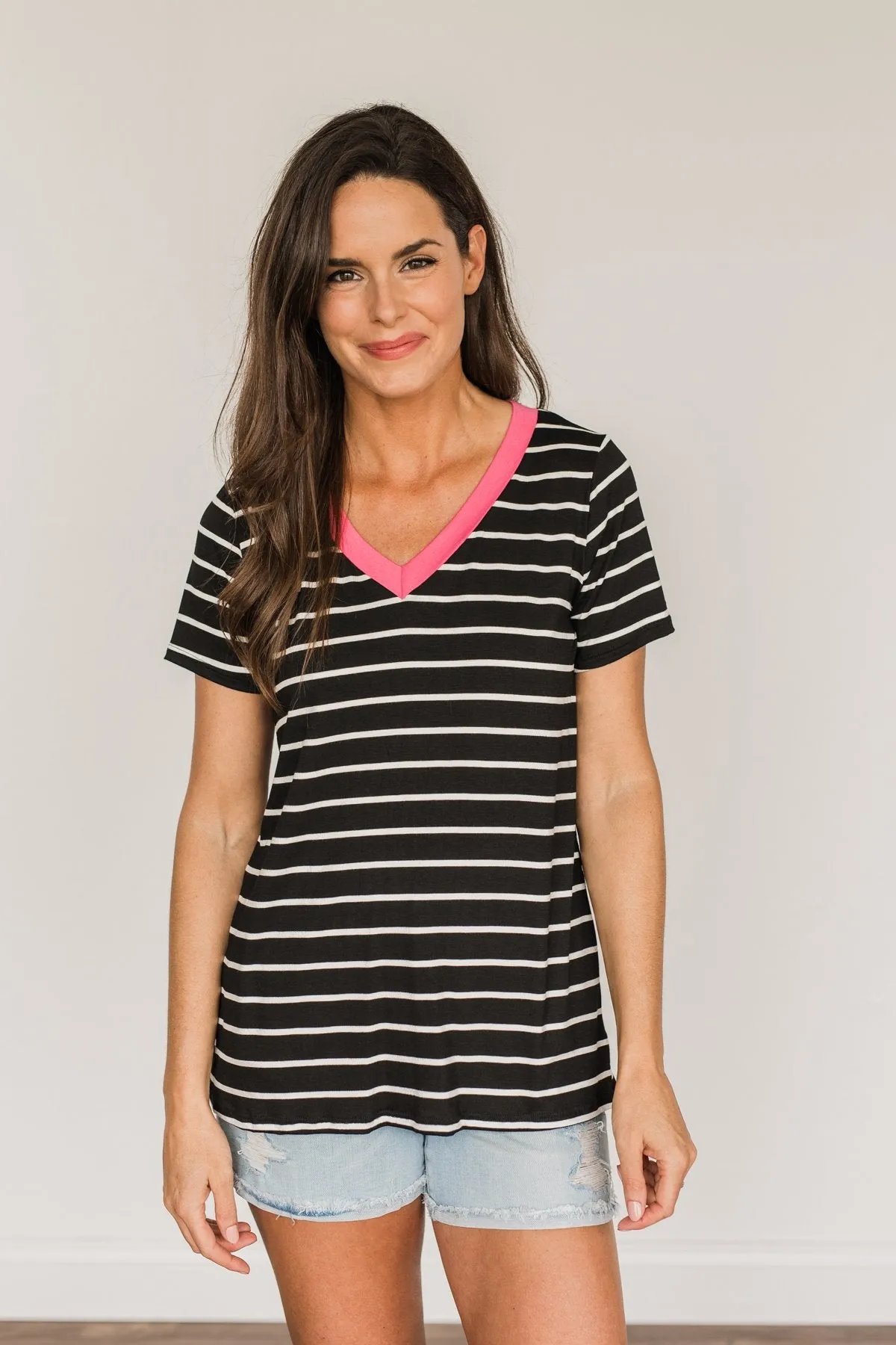 Moonlight Memories Striped Top- Black & Pink