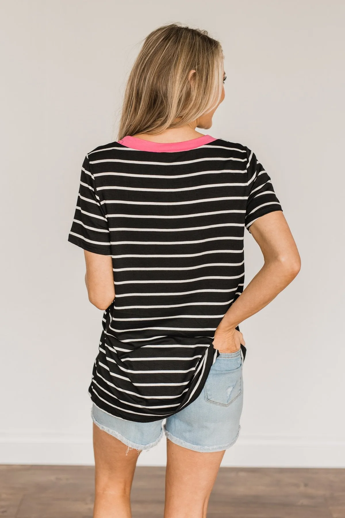 Moonlight Memories Striped Top- Black & Pink