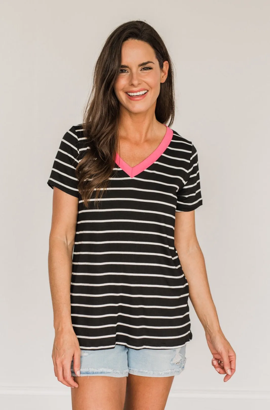 Moonlight Memories Striped Top- Black & Pink