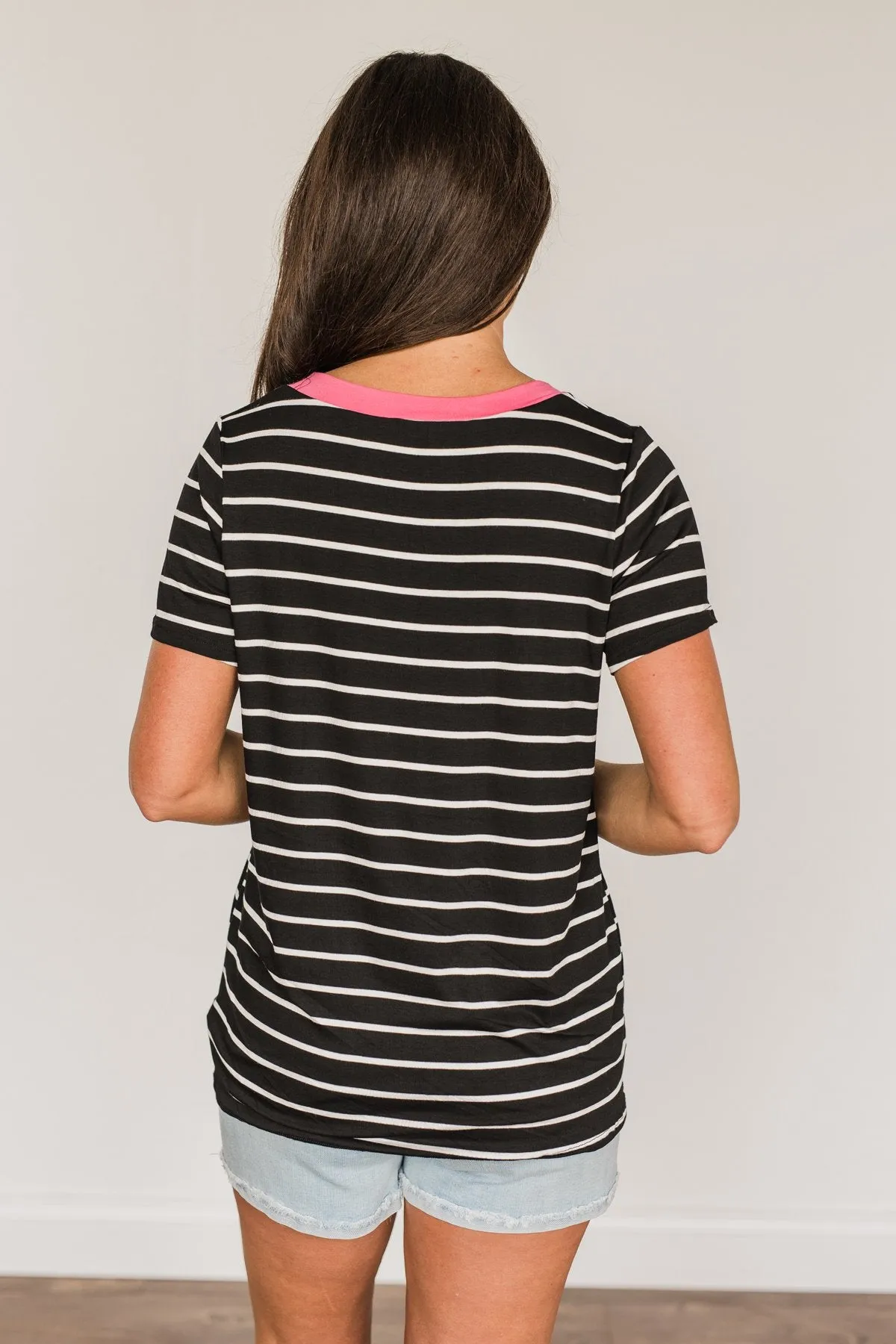 Moonlight Memories Striped Top- Black & Pink