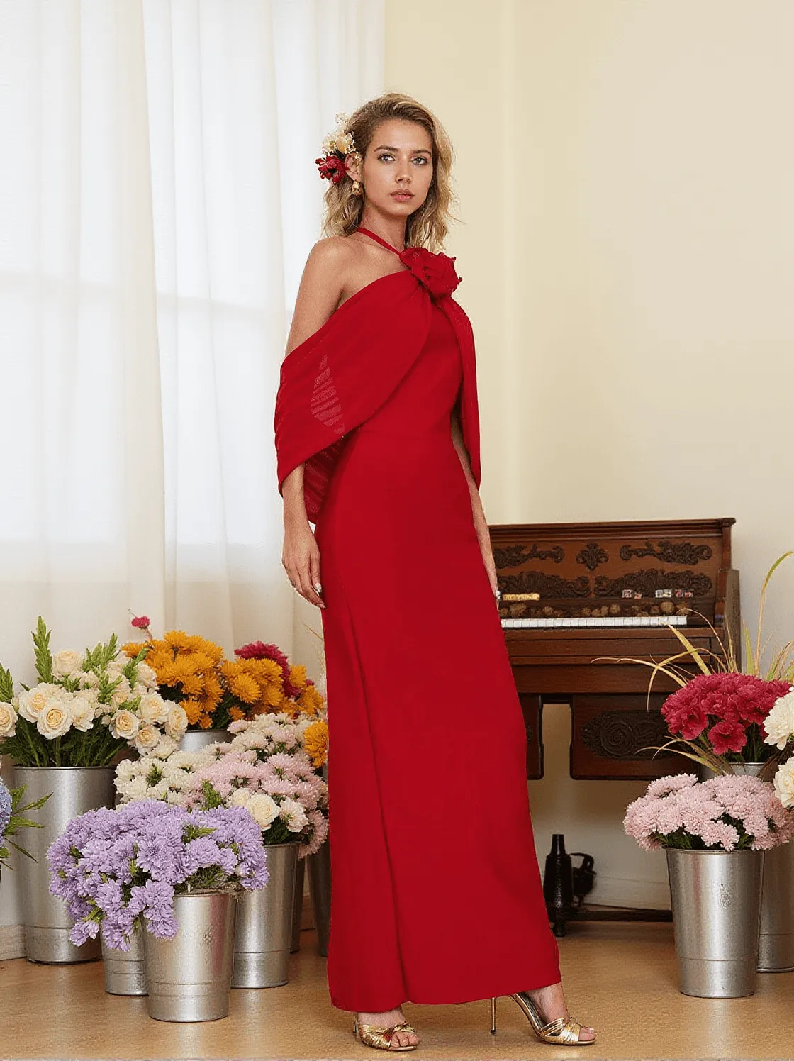 Morris Draped Flower Maxi Dress