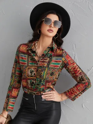 Mulvari Patchwork Print Button Front Shirt