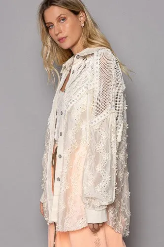 Natural Crochet Patch Button Front Jacket