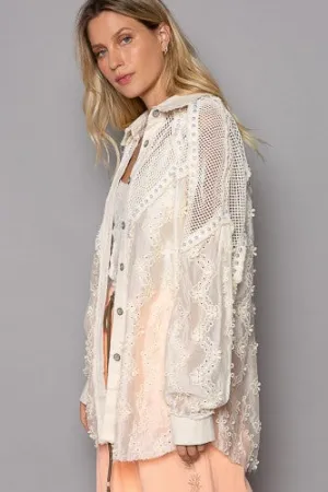 Natural Crochet Patch Button Front Jacket