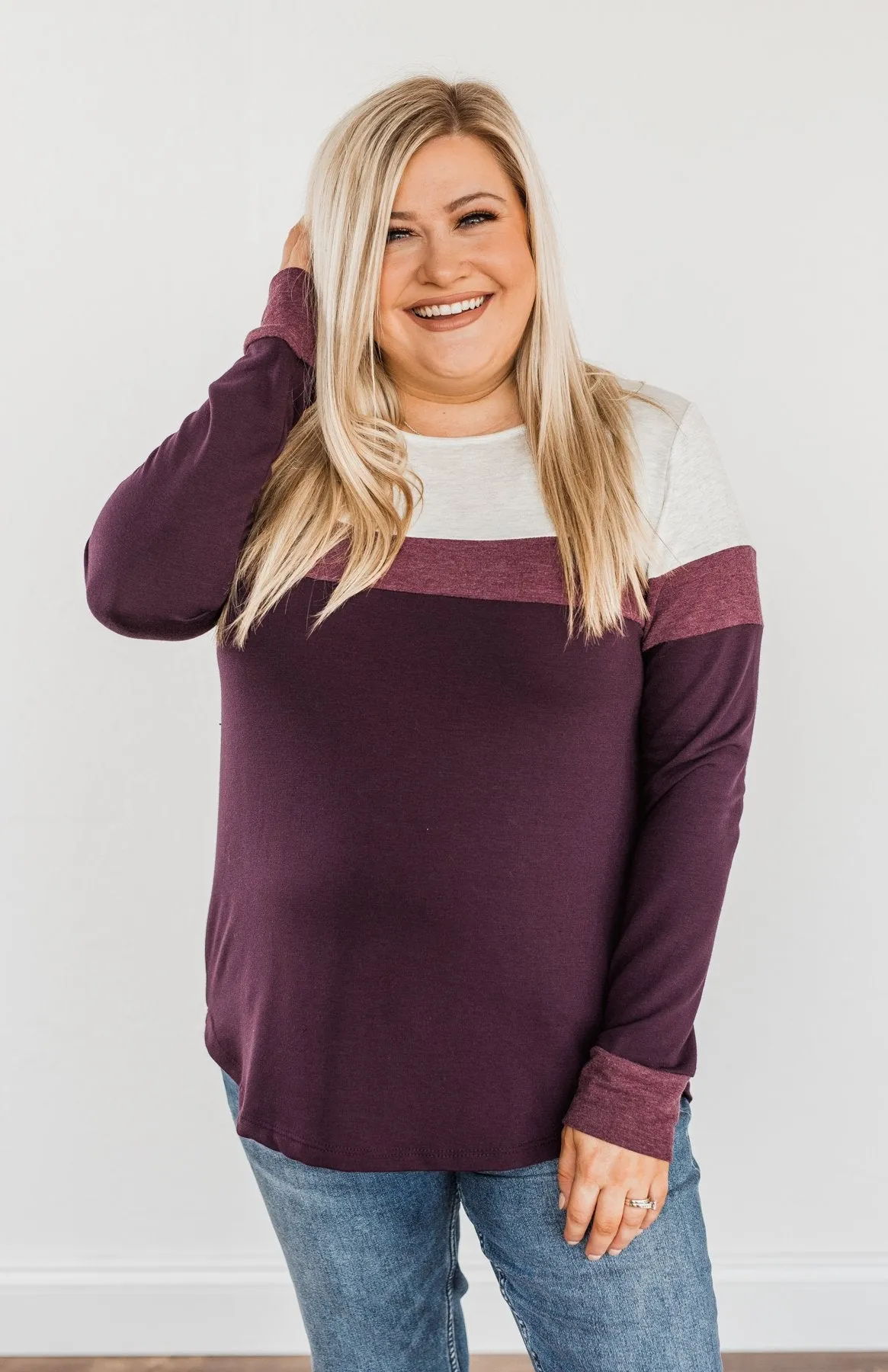 Nature's Palette Color Block Top- Plum & Light Heathered Grey