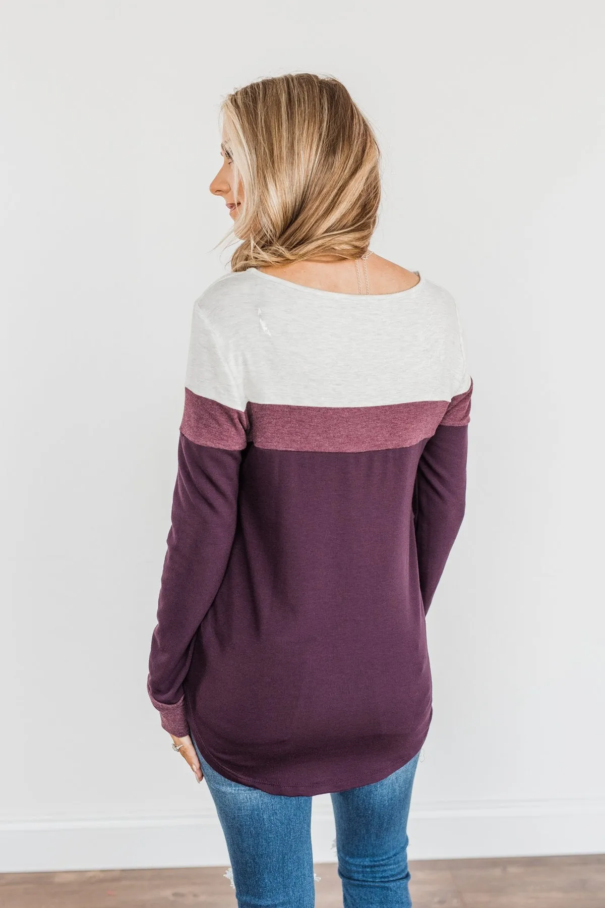 Nature's Palette Color Block Top- Plum & Light Heathered Grey