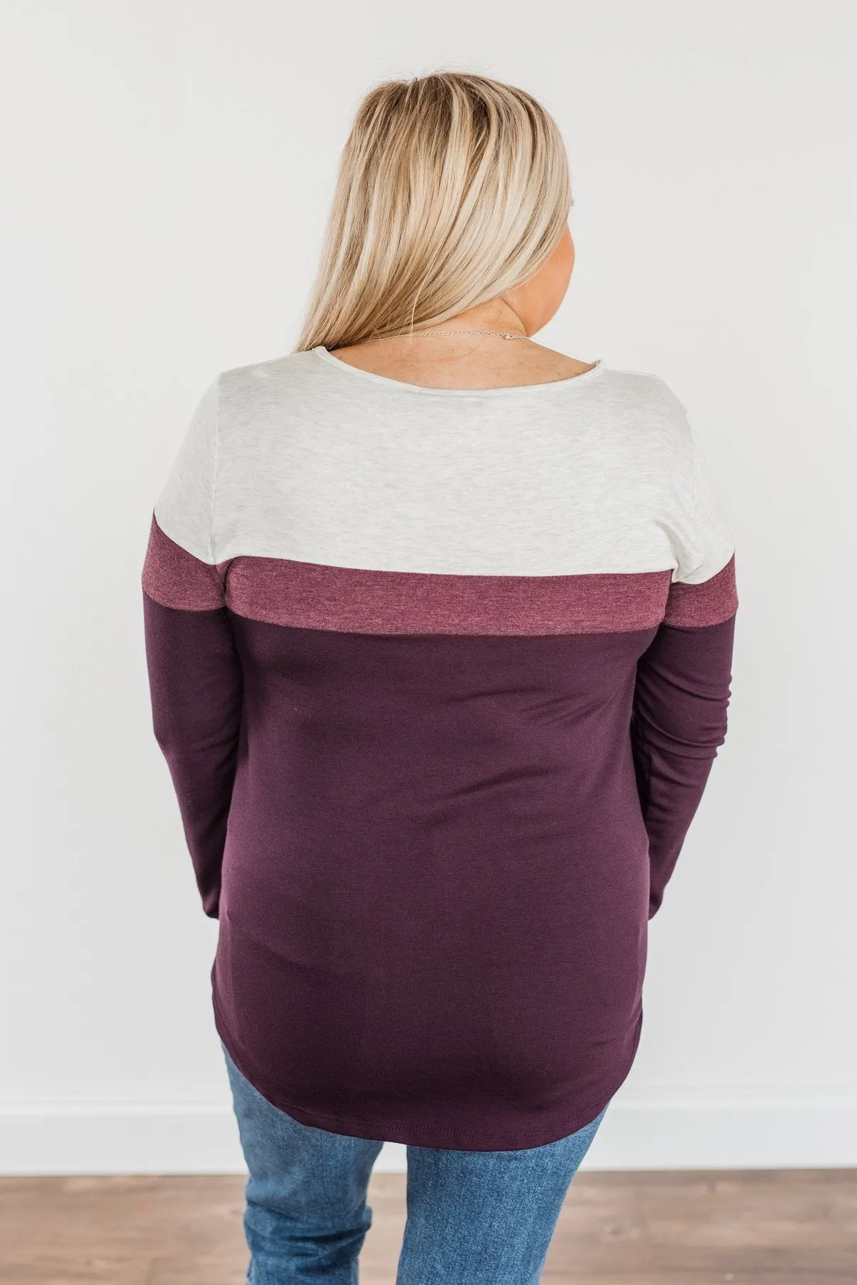 Nature's Palette Color Block Top- Plum & Light Heathered Grey
