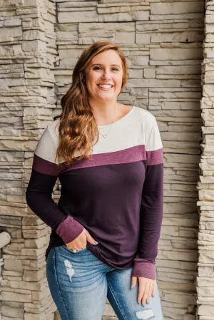 Nature's Palette Color Block Top- Plum & Light Heathered Grey