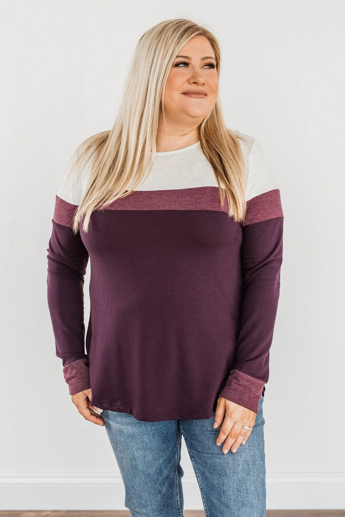 Nature's Palette Color Block Top- Plum & Light Heathered Grey