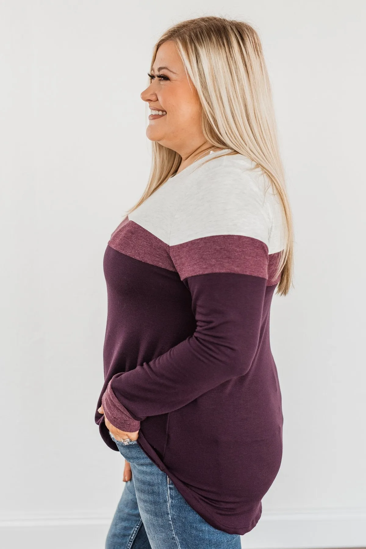 Nature's Palette Color Block Top- Plum & Light Heathered Grey