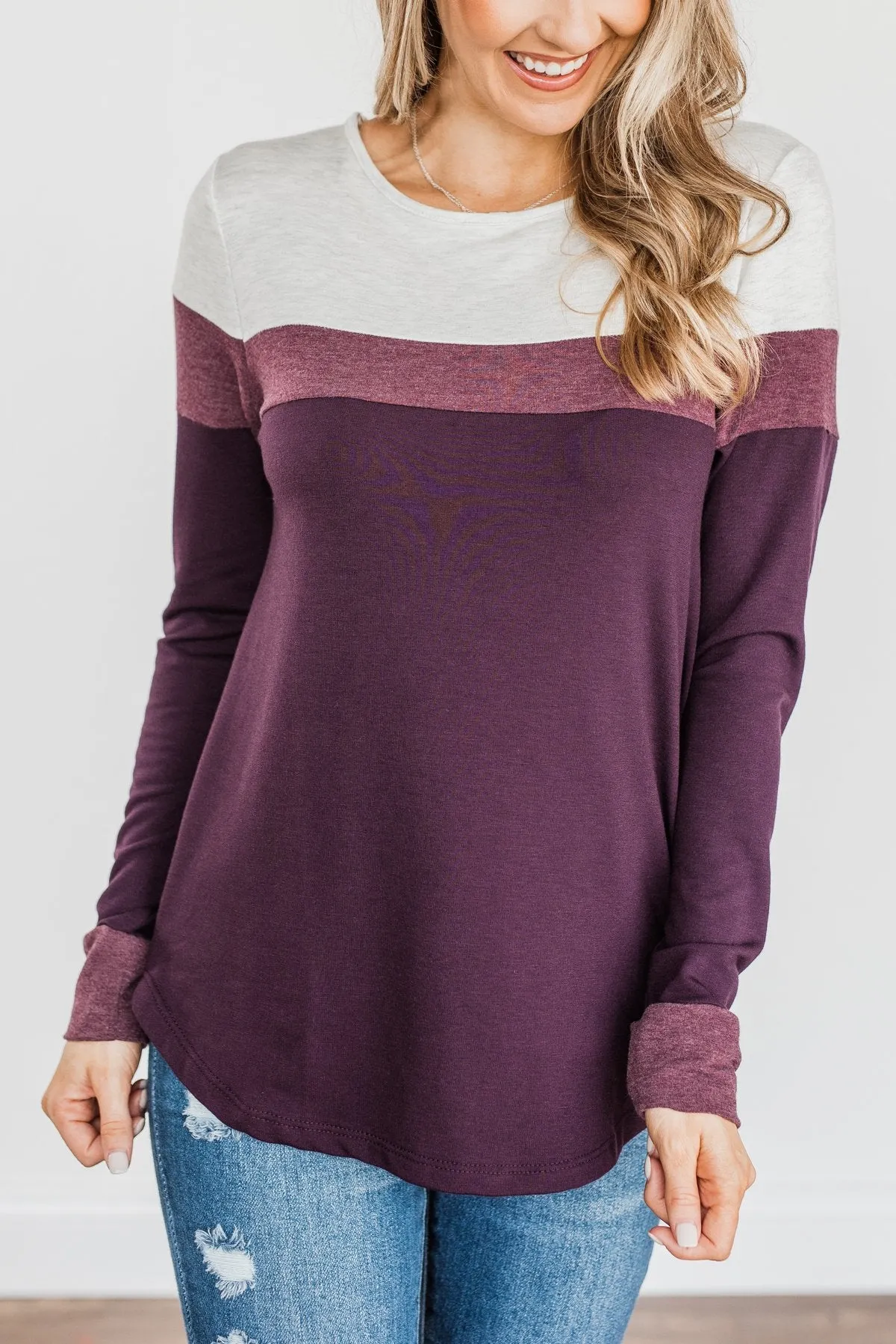Nature's Palette Color Block Top- Plum & Light Heathered Grey