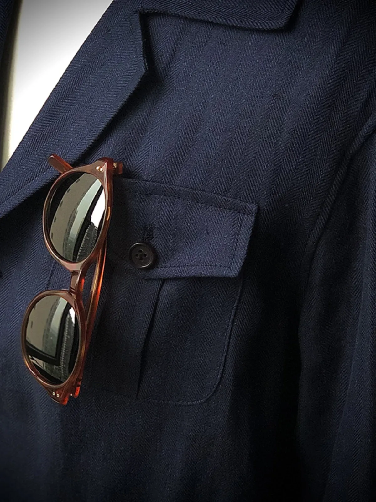 Navy Herringbone Safari Jacket