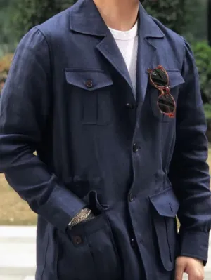 Navy Herringbone Safari Jacket