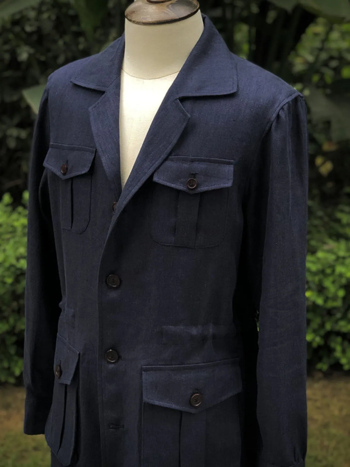 Navy Herringbone Safari Jacket