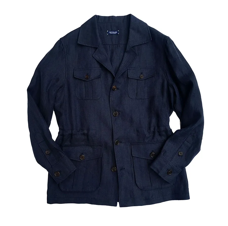 Navy Herringbone Safari Jacket