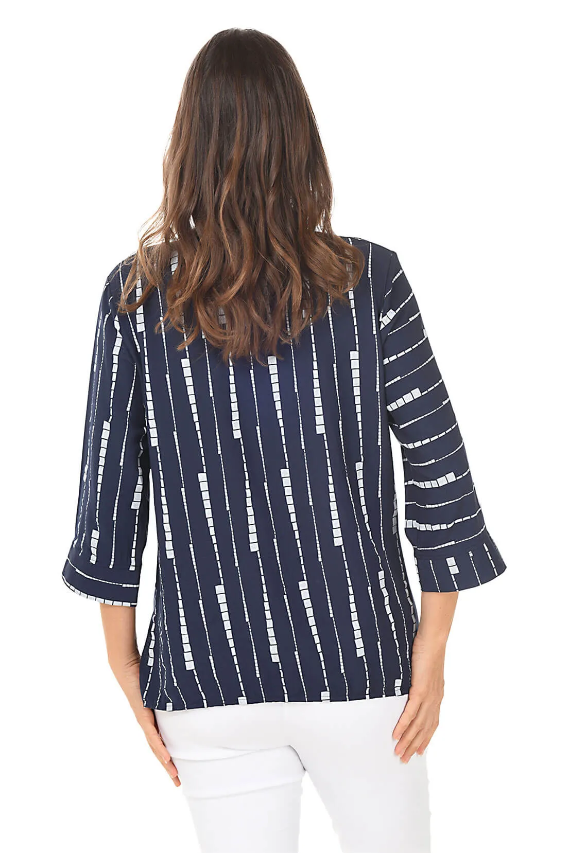 Navy Keyboard Wire Collar Button-Front Shirt