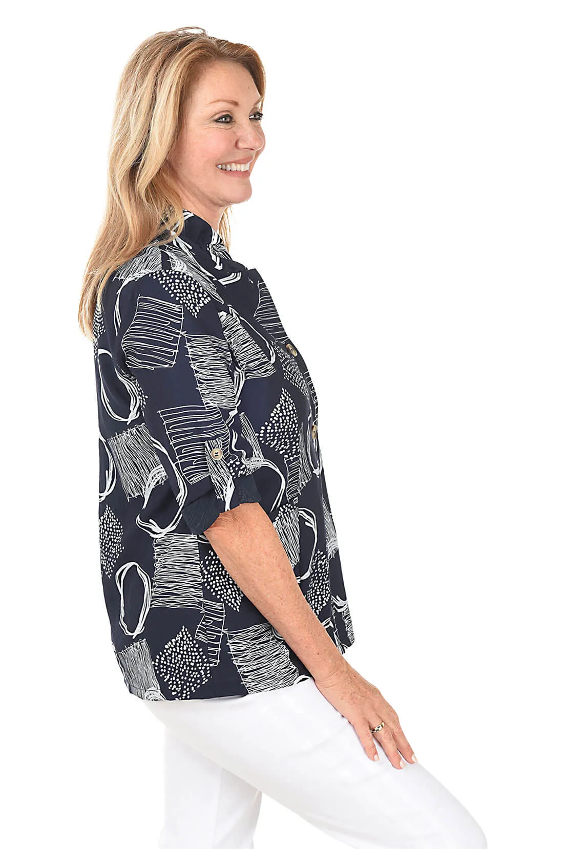 Navy Out Of Focus Button-Front Shirt