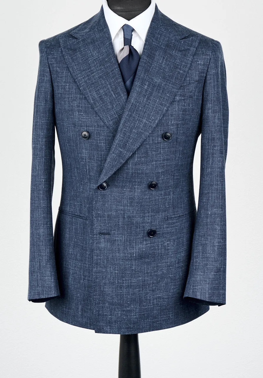 New SUITREVIEW Elmhurst Storm Blue Wool, Silk and Linen Loro Piana DB Suit - Size 34R (Final Sale)