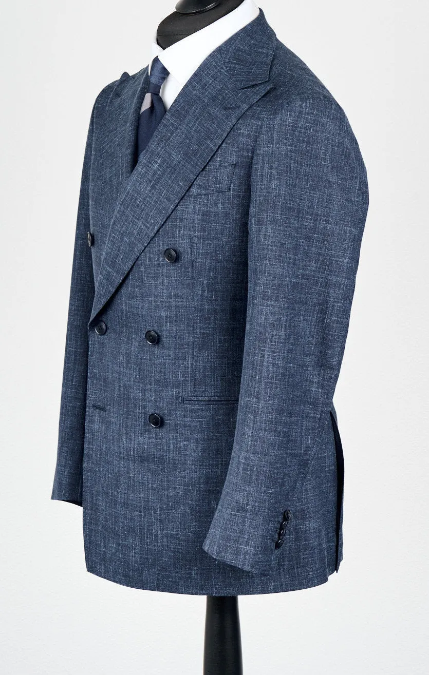 New SUITREVIEW Elmhurst Storm Blue Wool, Silk and Linen Loro Piana DB Suit - Size 34R (Final Sale)