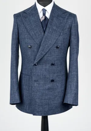 New SUITREVIEW Elmhurst Storm Blue Wool, Silk and Linen Loro Piana DB Suit - Size 34R (Final Sale)