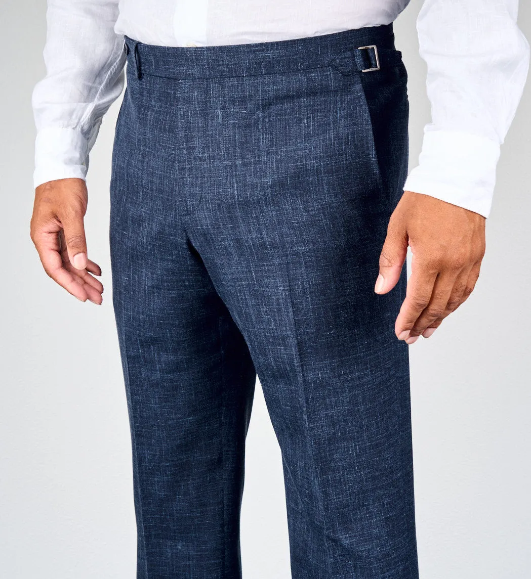New SUITREVIEW Elmhurst Storm Blue Wool, Silk and Linen Loro Piana DB Suit - Size 34R (Final Sale)