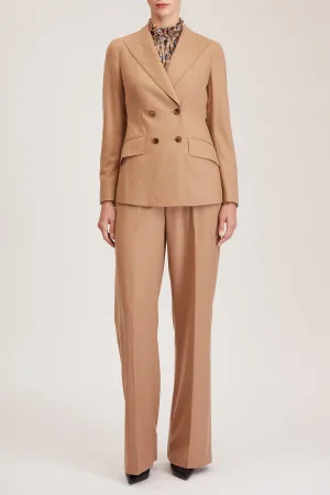 Norwich Jacket - Double breasted slim fit suit jacket in beige wool