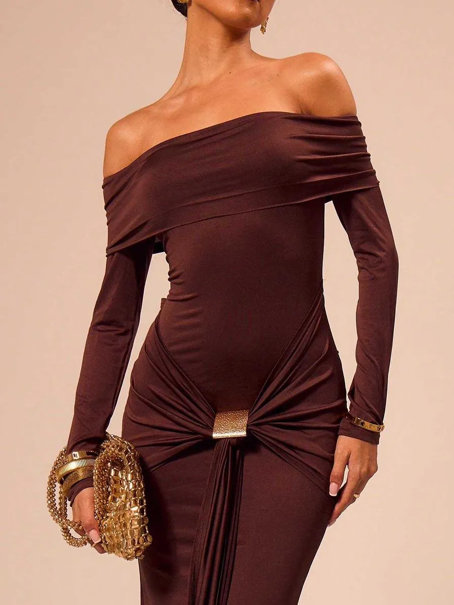 Off Shoulder Draped Long Sleeve Dress MCC1202