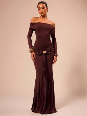 Off Shoulder Draped Long Sleeve Dress MCC1202