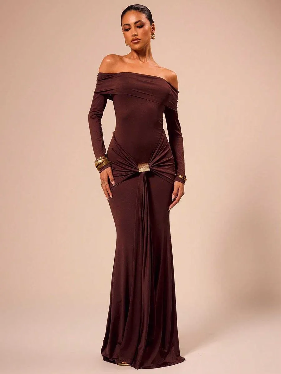Off Shoulder Draped Long Sleeve Dress MCC1202