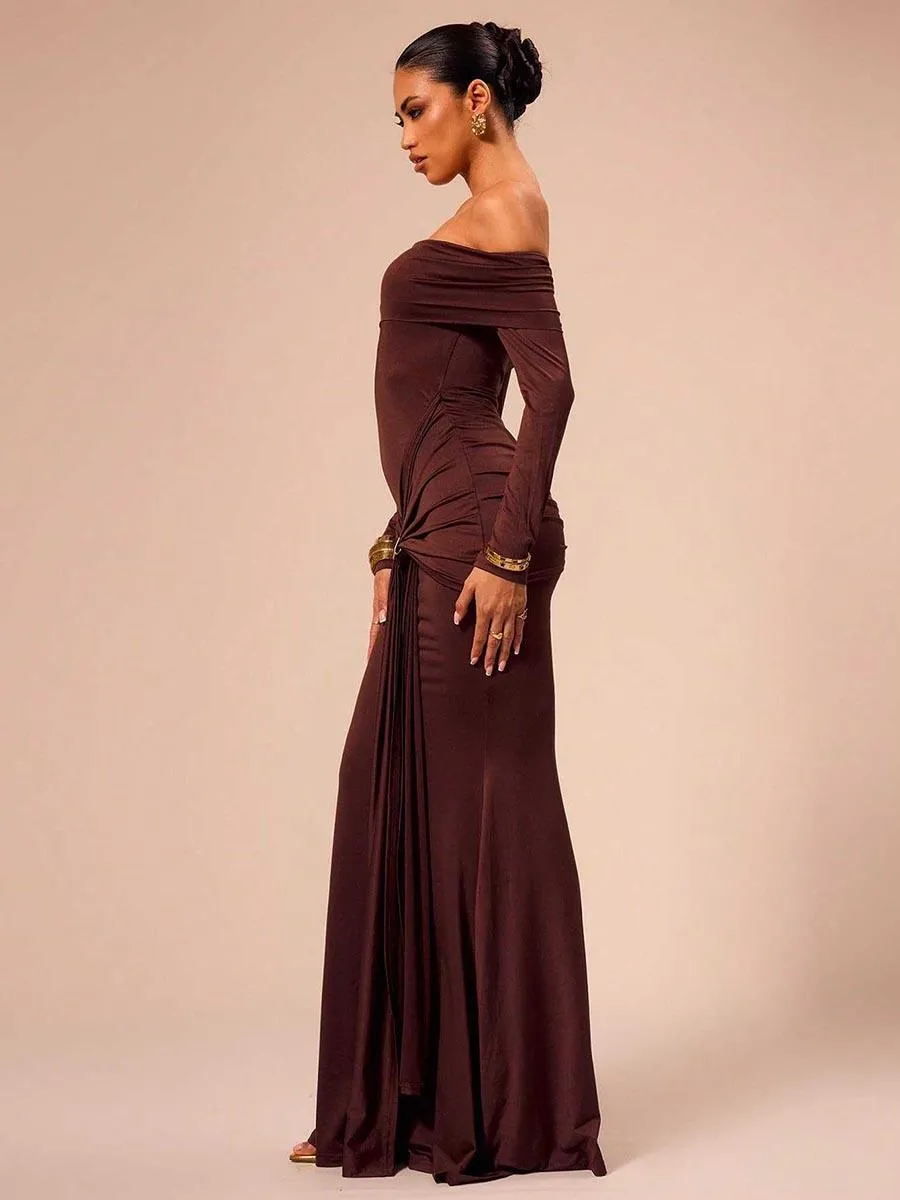 Off Shoulder Draped Long Sleeve Dress MCC1202