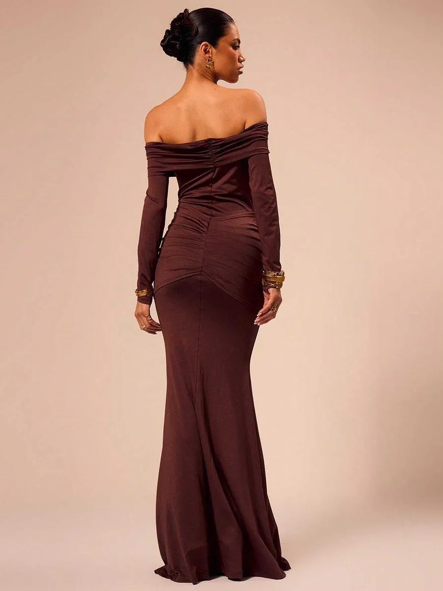 Off Shoulder Draped Long Sleeve Dress MCC1202