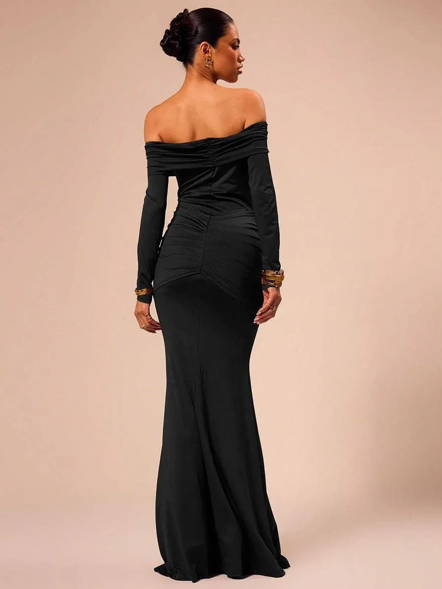 Off Shoulder Draped Long Sleeve Dress MCC1202
