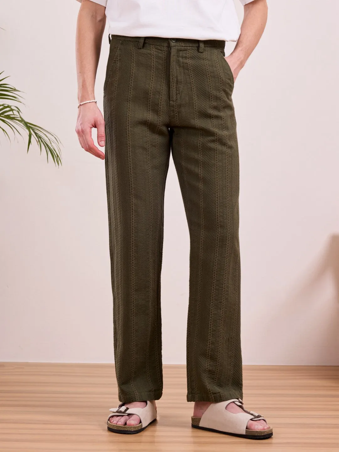 Olive Twill Loose Fit Pants
