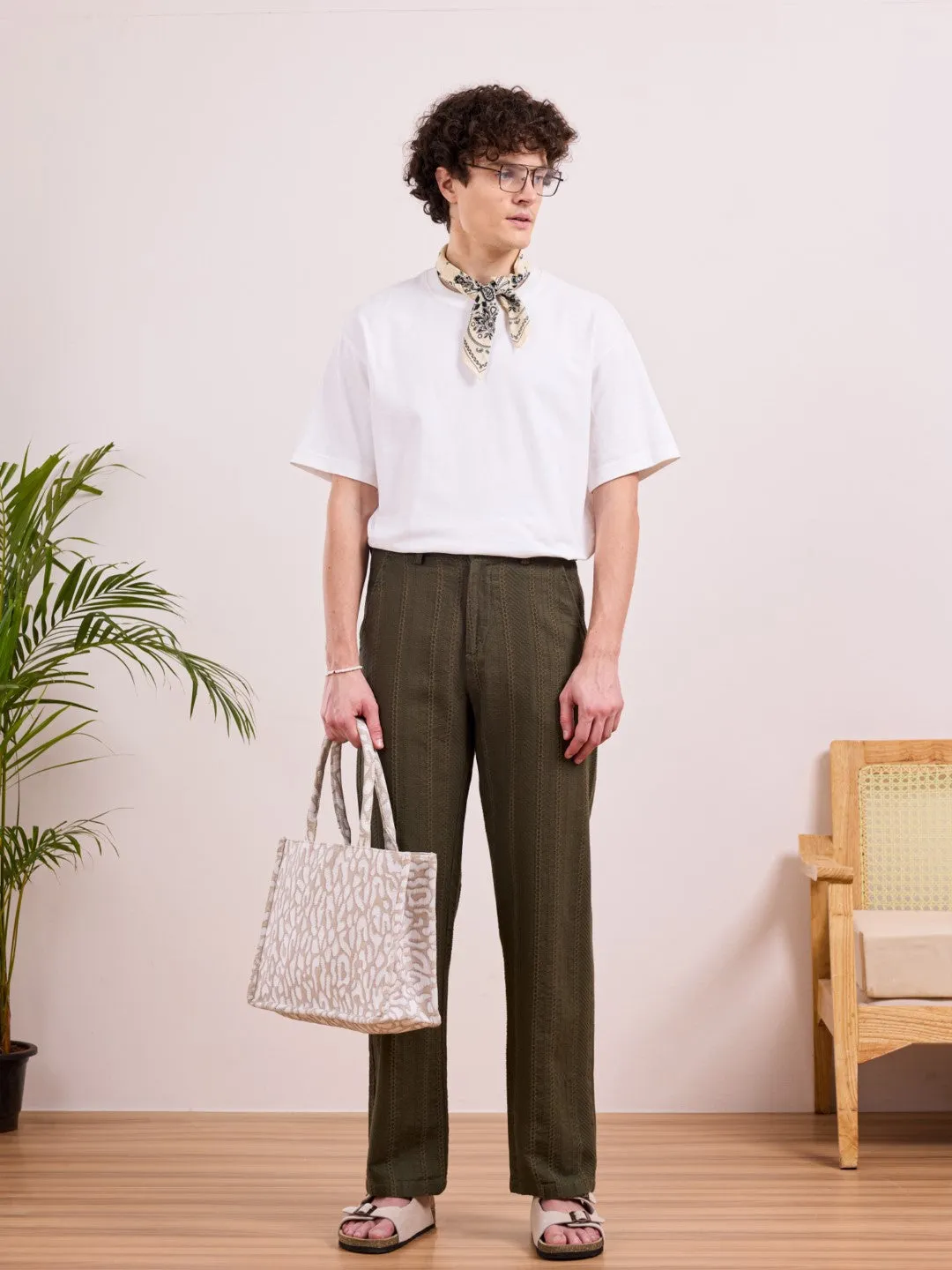 Olive Twill Loose Fit Pants