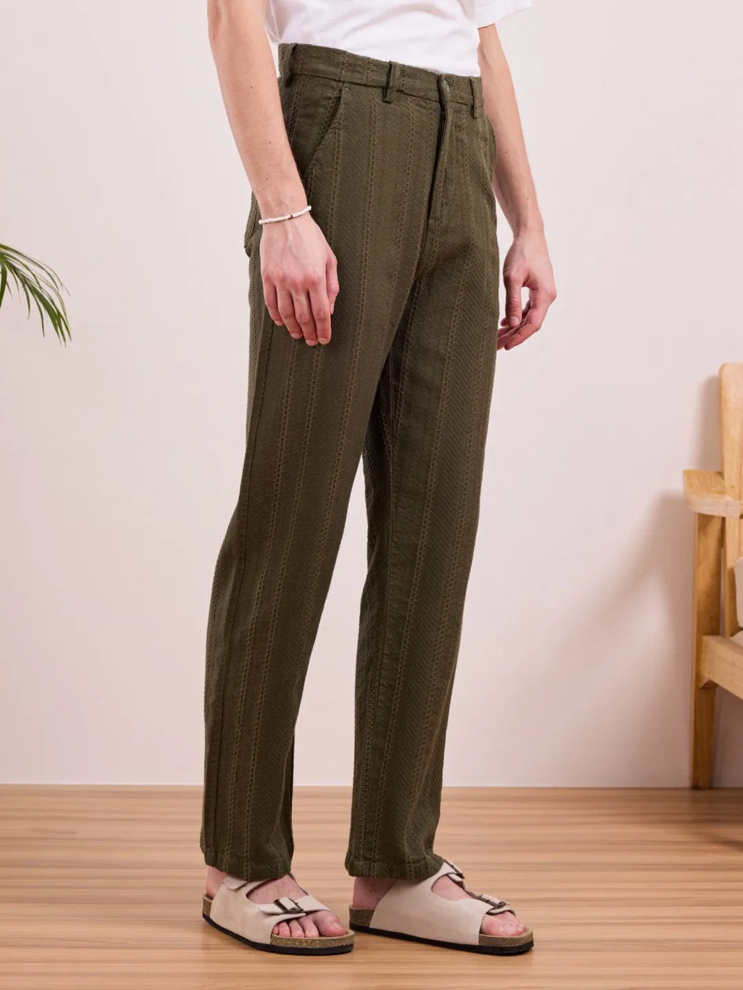 Olive Twill Loose Fit Pants
