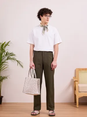 Olive Twill Loose Fit Pants