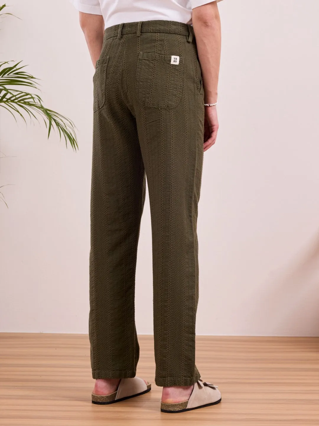 Olive Twill Loose Fit Pants