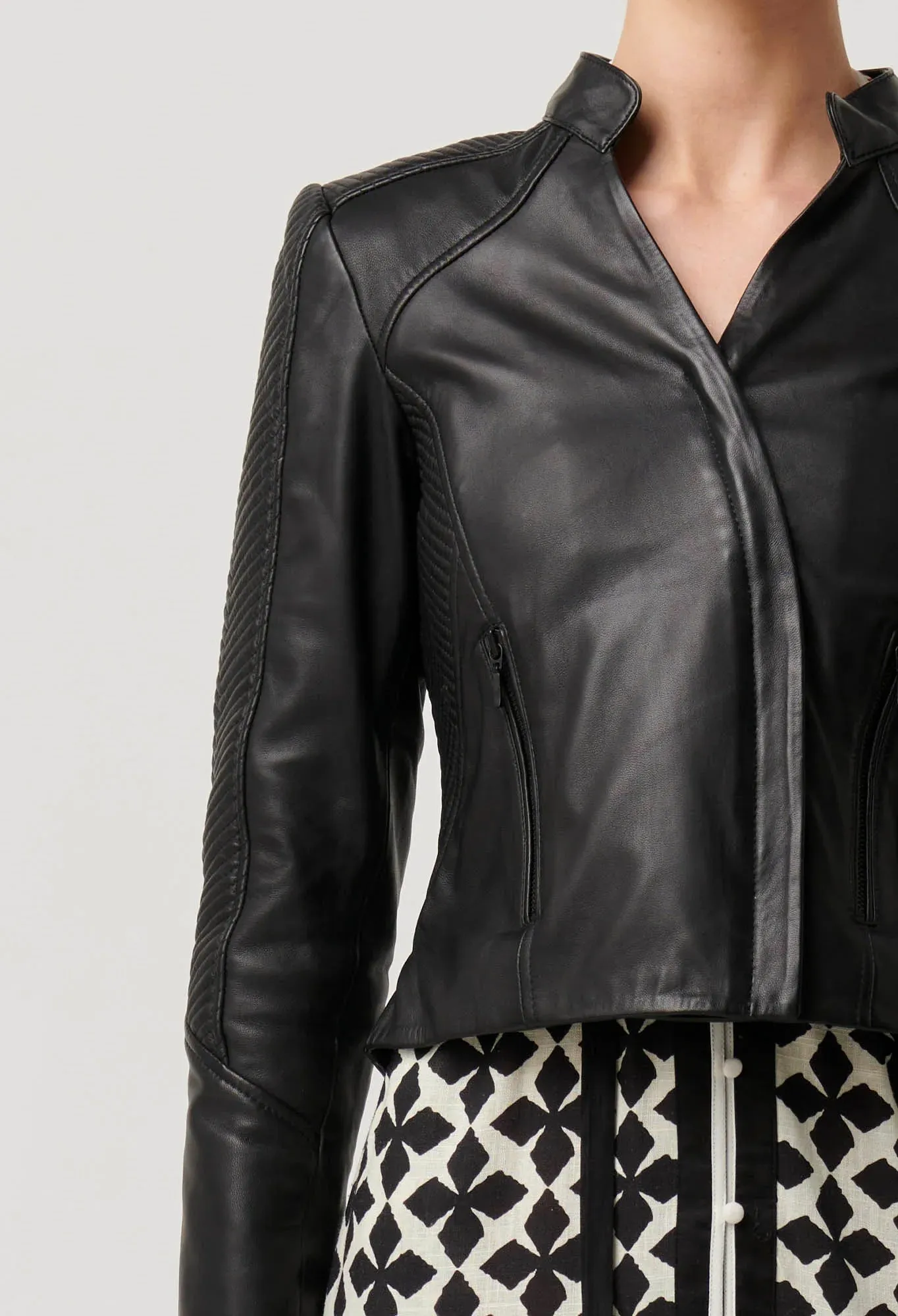 Once Was - Blaire Leather Herringbone Stitch Jacket in Black