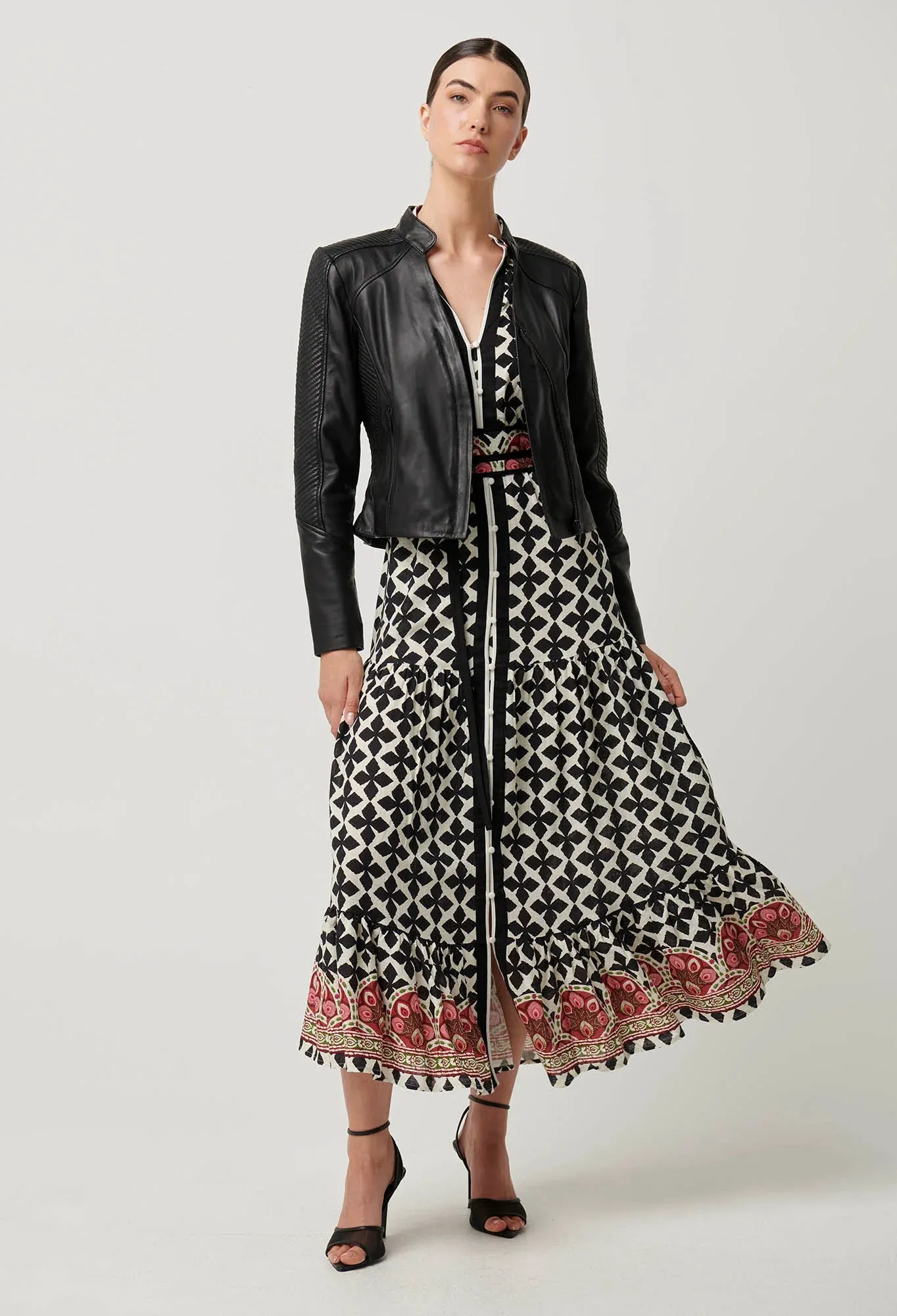 Once Was - Blaire Leather Herringbone Stitch Jacket in Black