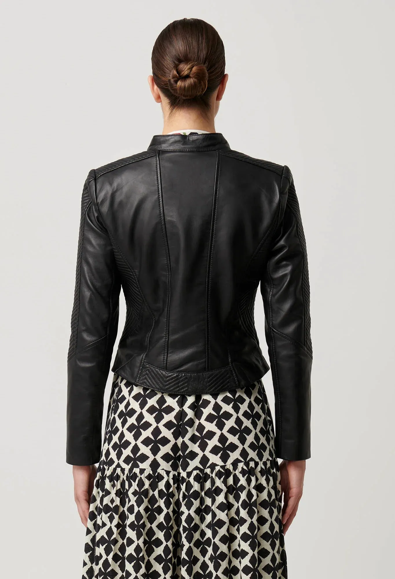 Once Was - Blaire Leather Herringbone Stitch Jacket in Black