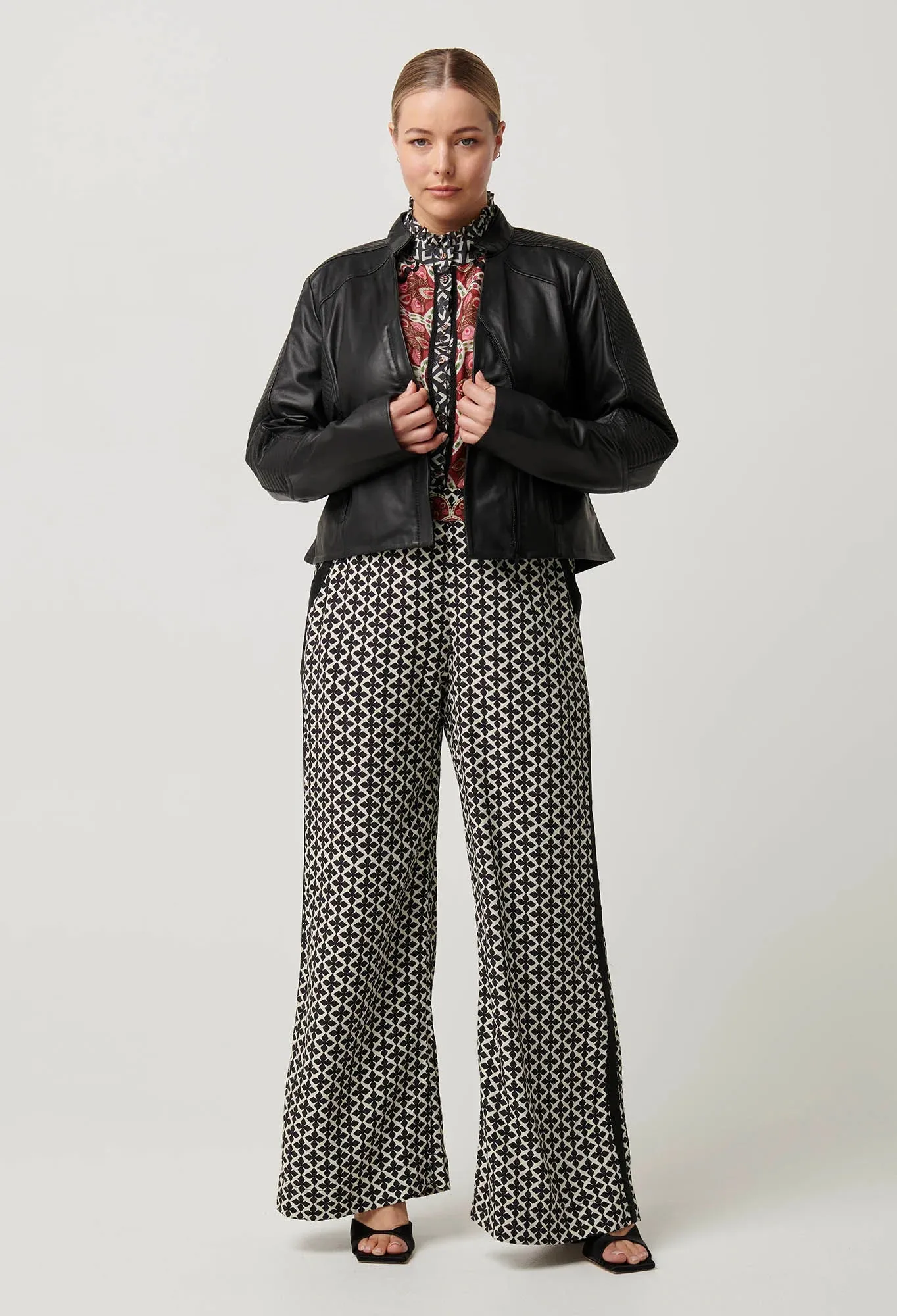 Once Was - Blaire Leather Herringbone Stitch Jacket in Black