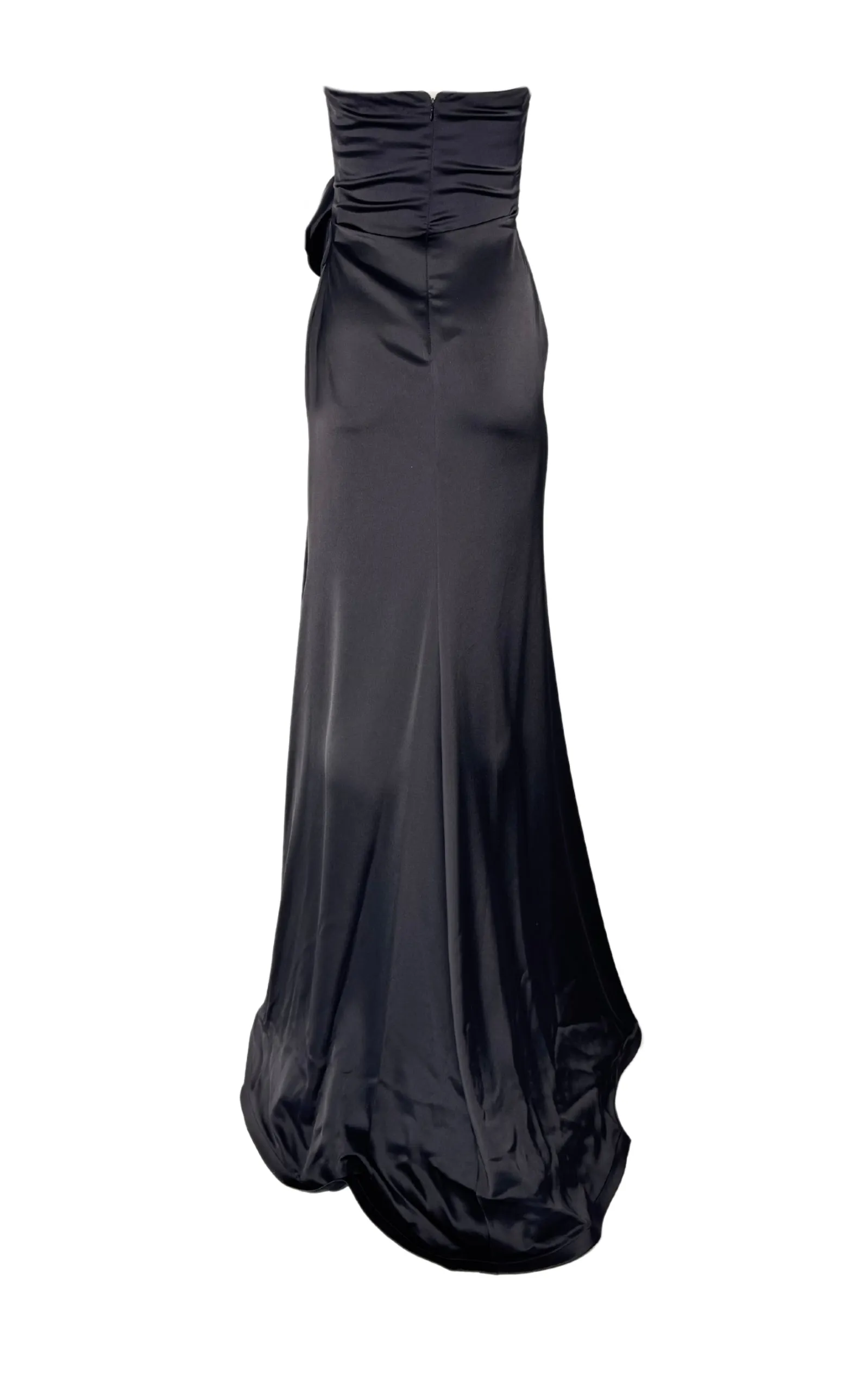 One Shoulder Black Satin Draped Corset Dress