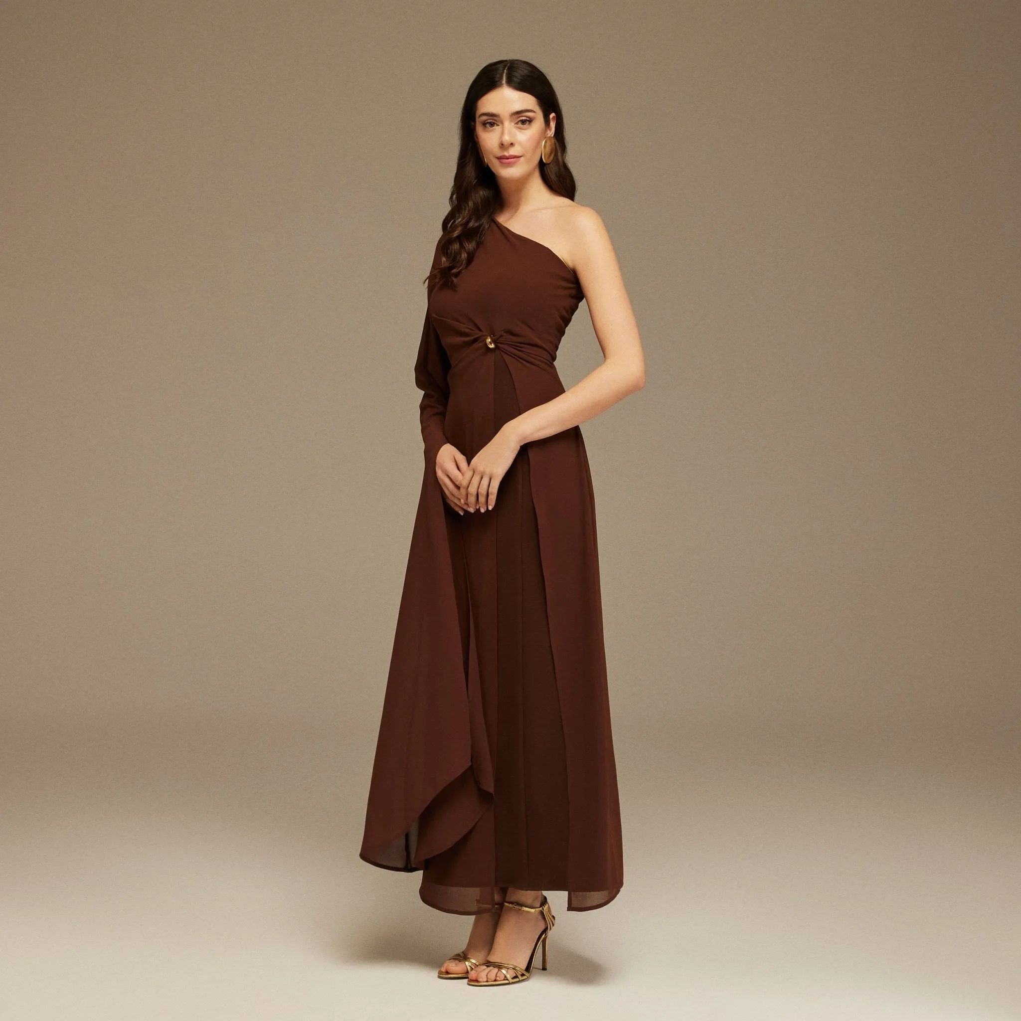 One-shoulder draped Dress with a gathered detail