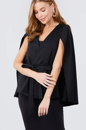 Open Peaked Front W/belt Detail Cape Jacket